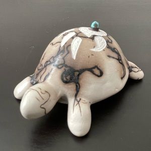 Navajo Horse Hair Pottery with Hand-Etched Design TURTLE Artist Signed with COA